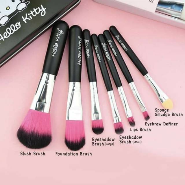 EM Kuas Brush motif Hello Kitty set 7 pcs  make up black