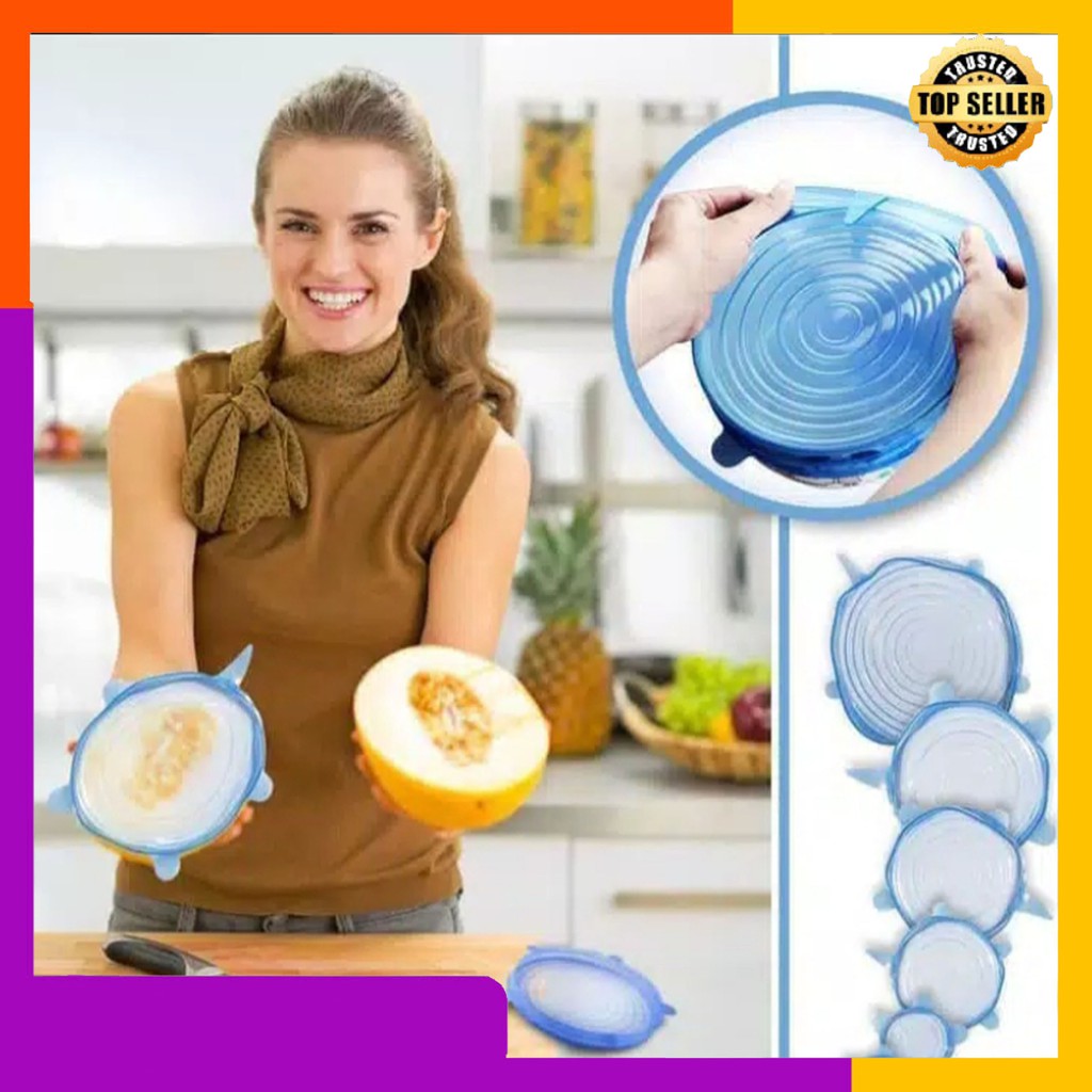 6 in 1 Stretch Bowl Cover Lid Silicone food cover tutup wadah E028