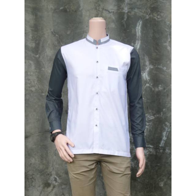 Baju Koko Pria List Kerah Baju Koko Pria List Kerah Putih Grey Kemeja Muslim Baju Koko Murah Shopee Indonesia