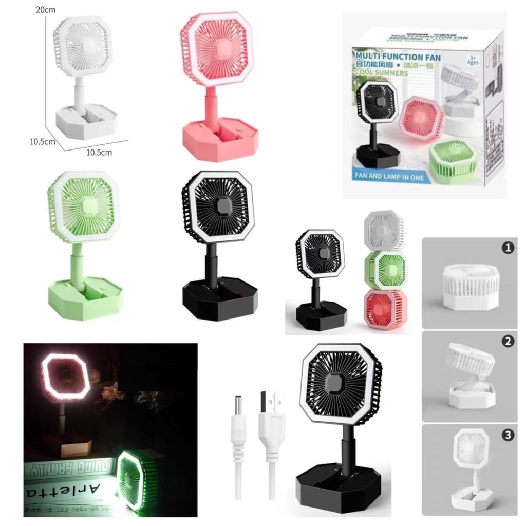 Fan Kipas Mini Lampu LED USC Charger - Rabbit 995 KELINCI / ALPUKAT + Cermin / Lipat / BEAR + Cermin / Hello Kitty Gliter