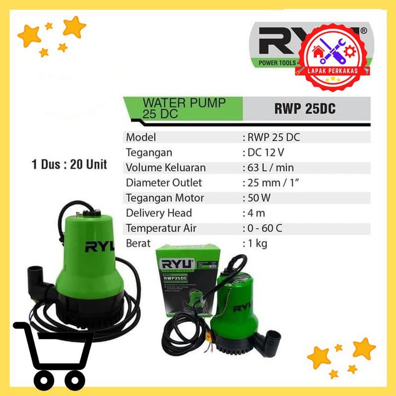 Pompa air celup RYU RWP 25 DC pompa celup / RYU RWP 25DC , mesin kolam ikan