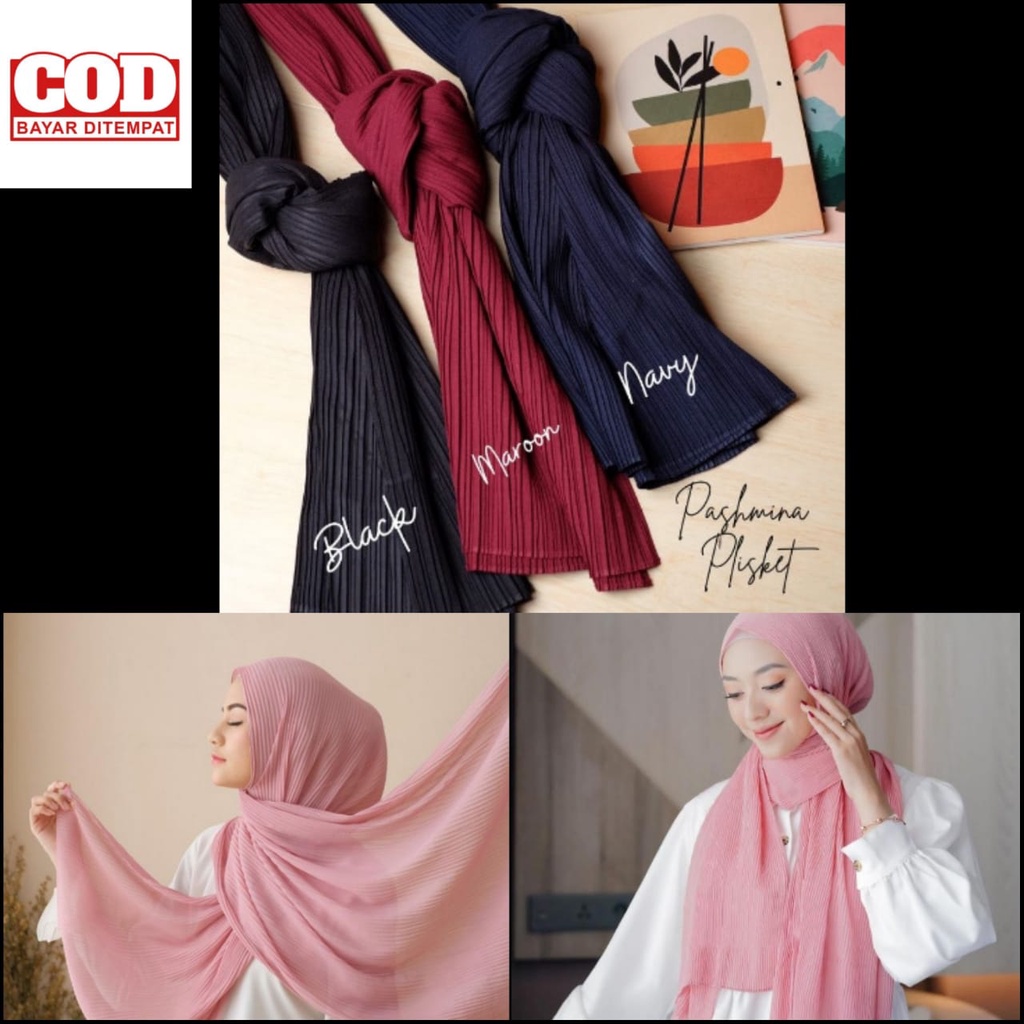 Jilbab Pashmina Plisket/Bayar di Tempat/Terima Grosir
