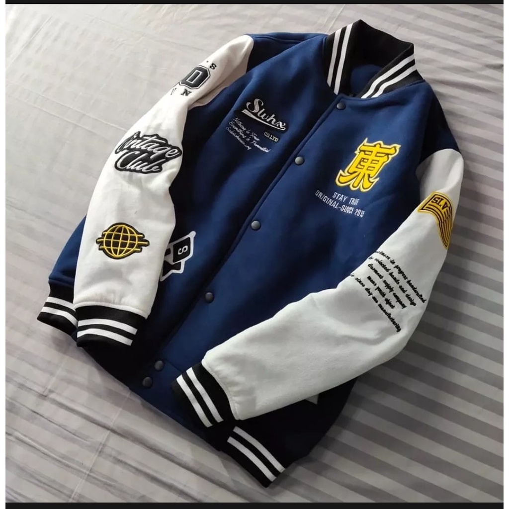 Jaket Varsity Baseball Full Bordir Pria Wanita Dewasa dan Anak-anak-BIRU NAVY
