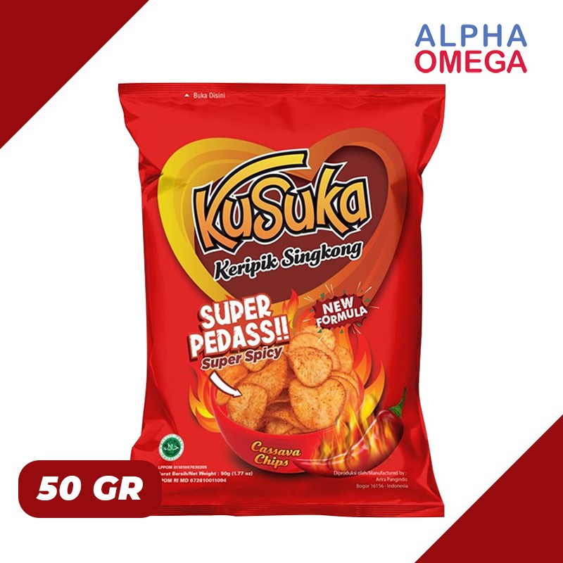 

KUSUKA KERIPIK SINGKONG SUPER PEDAS 50 GR - CEMILAN SNACK PEDAS