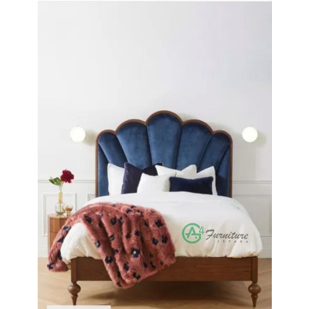Tempat Tidur Minimalis Headboard Pelangi Warna Natural - Kayu Jati