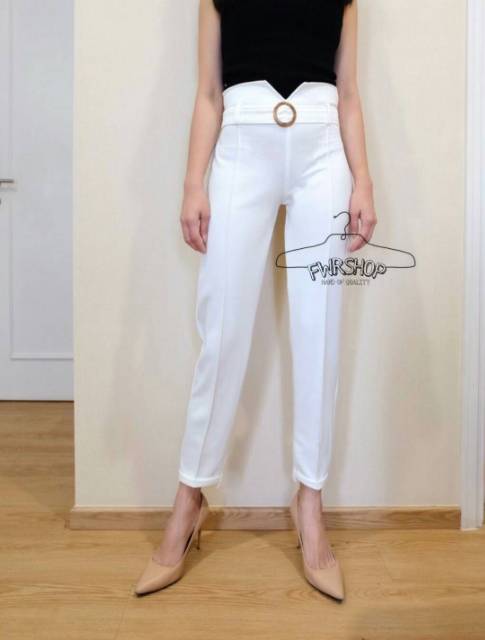 FWR - Celana Highwaist Bahan Scuba Melar Gratis Ikat Pinggang  2095