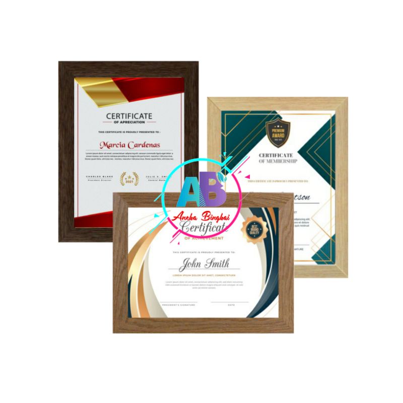 Bingkai Sertifikat A4 Frame Sertifikat A4 Bingkai Piagam Penghargaan A4 (21x30 cm) Motif Serat Kayu