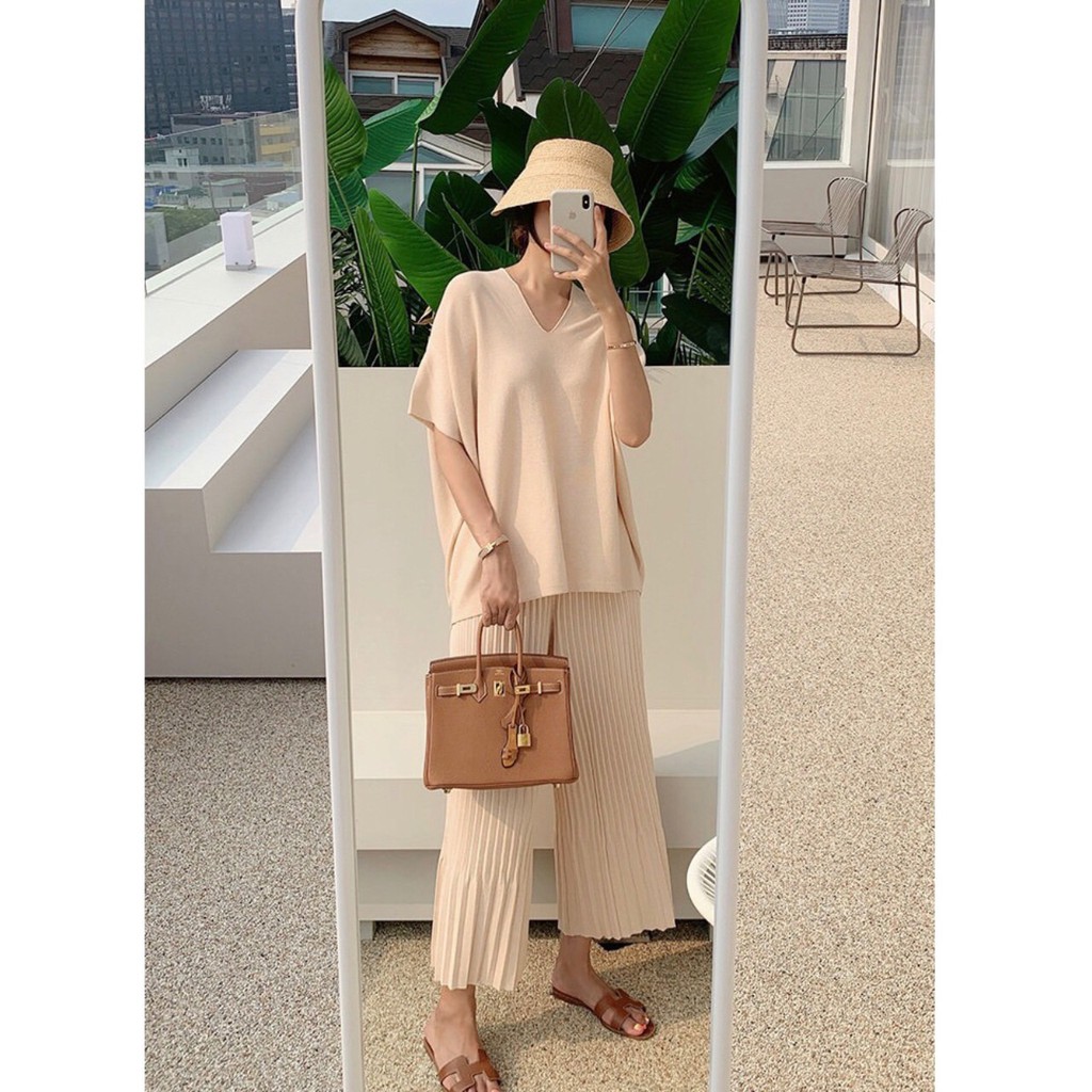 SET6411 Mixmax Knit Set Top & Pleated Pants-5