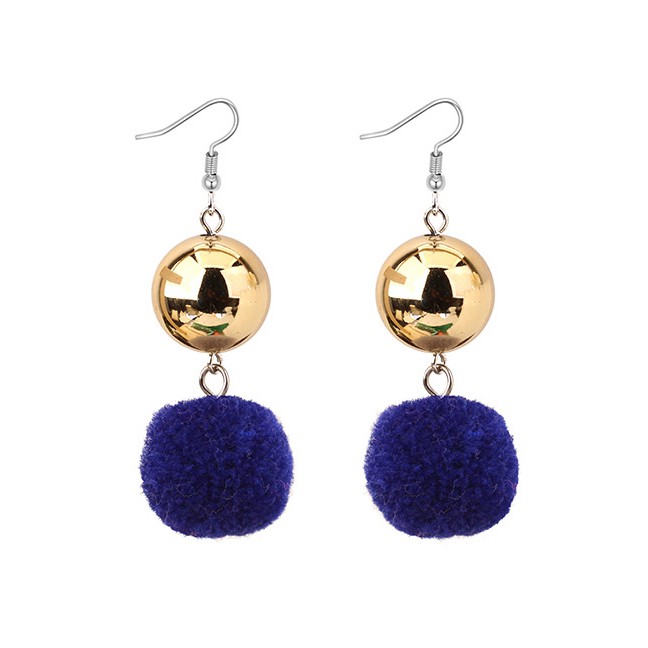 LRC Anting Gantung Elegant Fuzzy Ball Decorated Pom Earrings