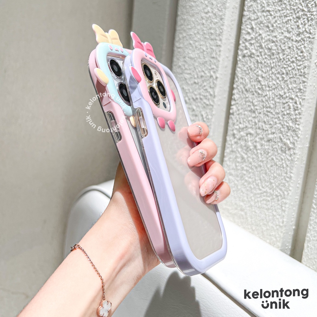 For iPhone - 3D Cute Little Monster with Bow 2 in 1 Soft Case/ Casing Kamera Pita