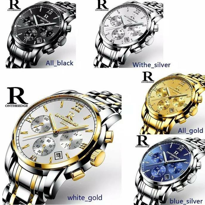 Jam Tangan Ontheedge Chronograph LUXURY pria MEWAH arloji Waterproof Casual watch