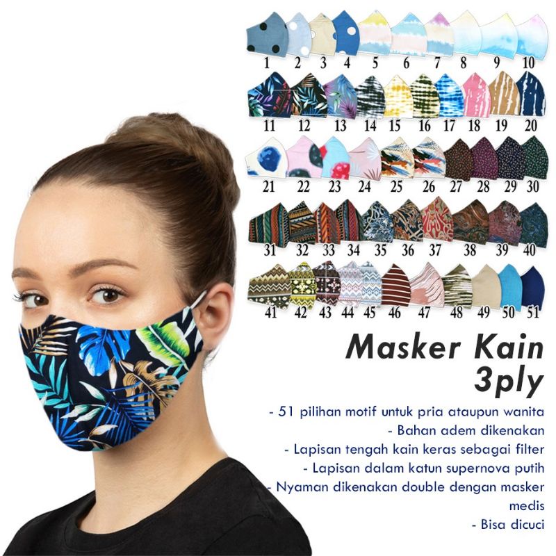 Masker 3 Ply Kain Dewasa Masker Kain 3 Lapis