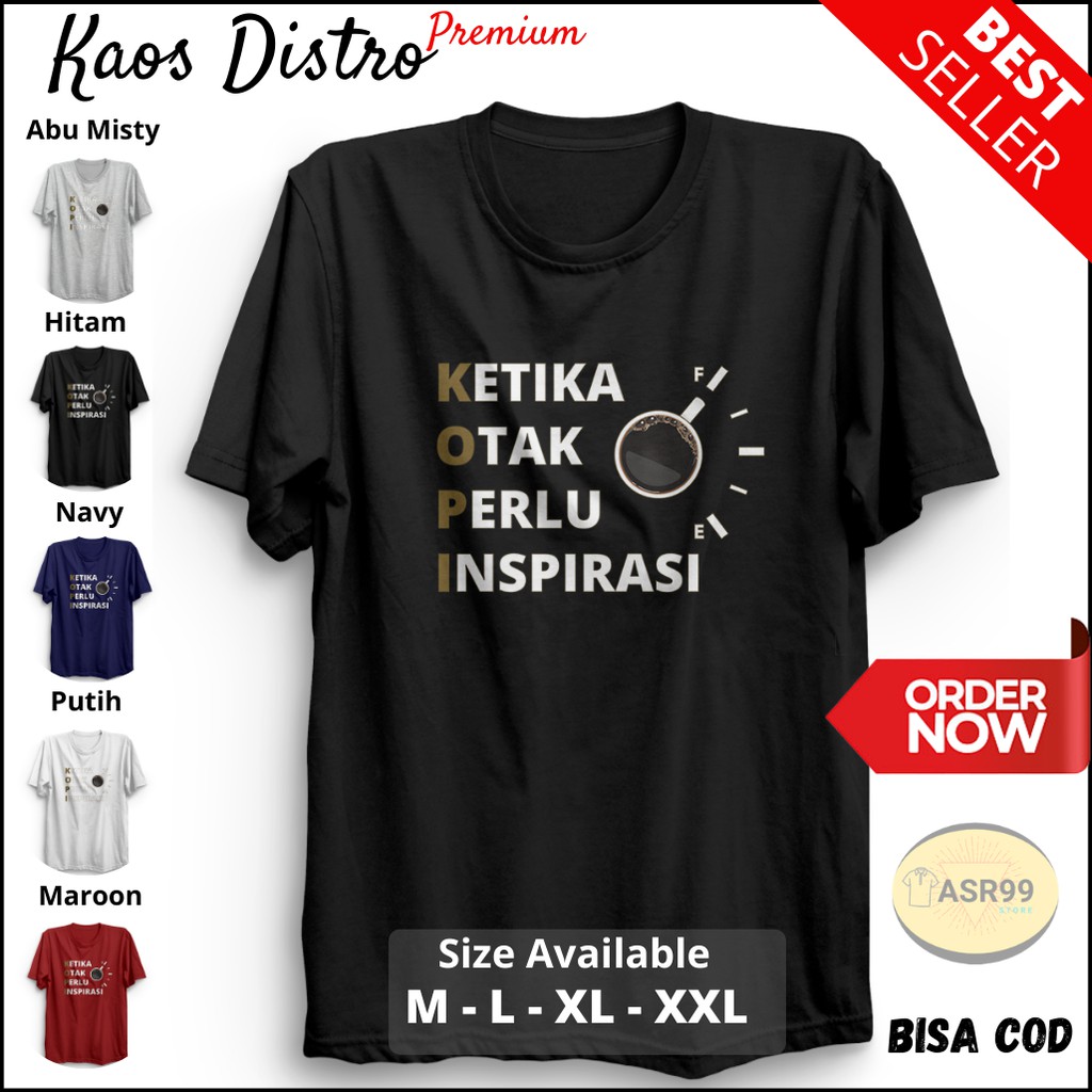 BAJU KAOS OBLONG T-SHIRT PRIA DISTRO WANITA KOPI BARISTA PRIA DEWASA - Hitam, M