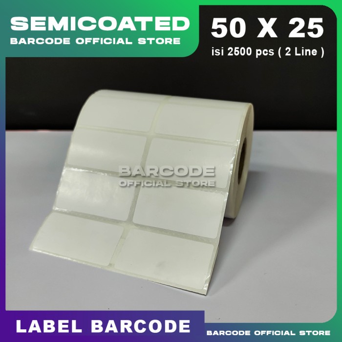 

LABEL PRINTER BARCODE 50X25 MM SEMICOATED 50 X 25 MM ISI 2500 / 2 LINE