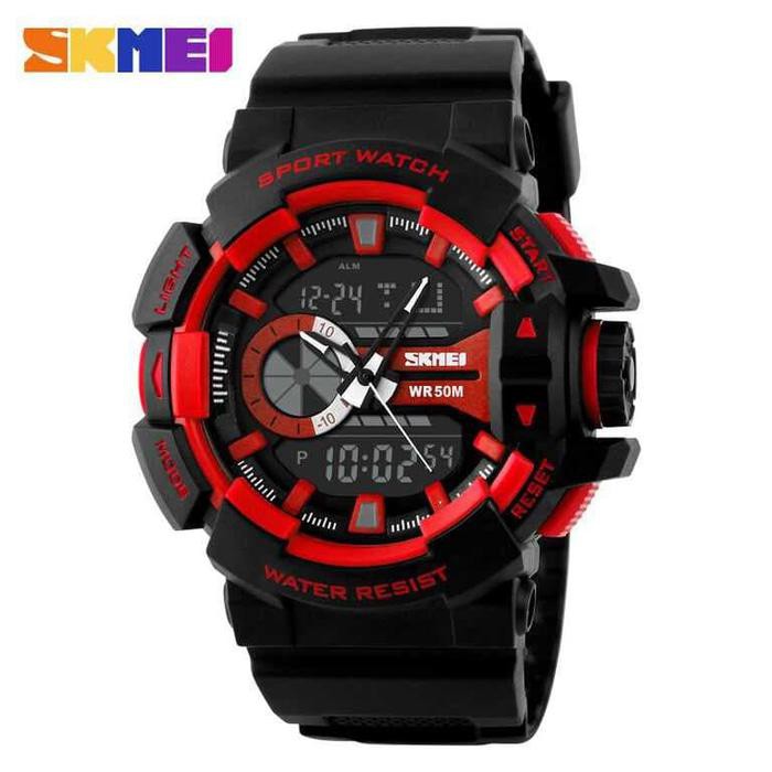 Promo Jam Tangan Pria Original Skmei Casio Led Sporty Anti Air Gaul Keren - Merah Berkualitas