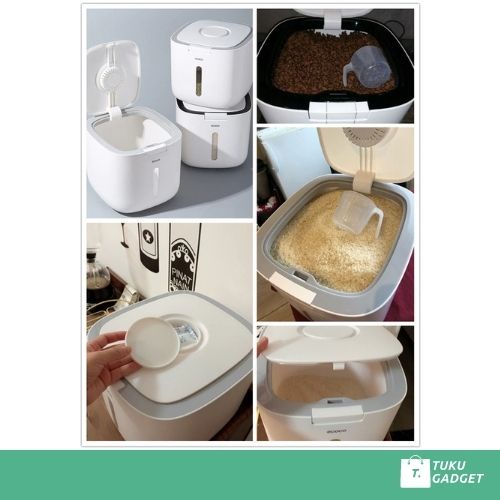 Ecoco Automatic opening rice bucket (large) - Tmpt kontainer beras anti kutu, dobel silicon seal 10 L