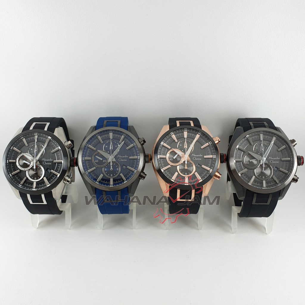 Alexandre Christie AC 6582 MC / Jam Tangan Pria AC6582 Alexander Cowok Tali Karet Rubber Chrono Ori