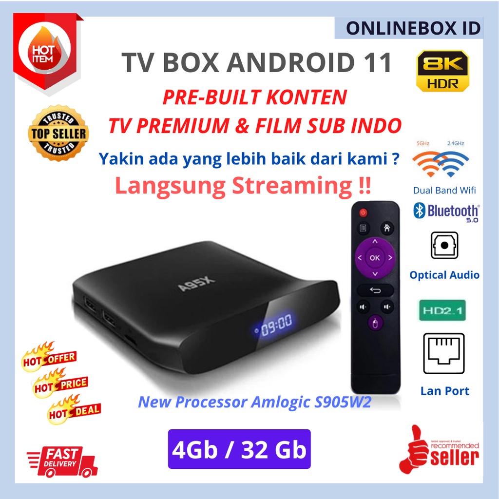 bundle konten smart tv box 4gb 32gb a95xw2 4k 8k android 11 wifi bluetooth