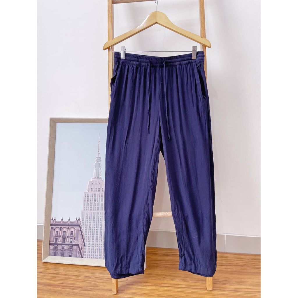 CELANA navy n green drawstring relax pants