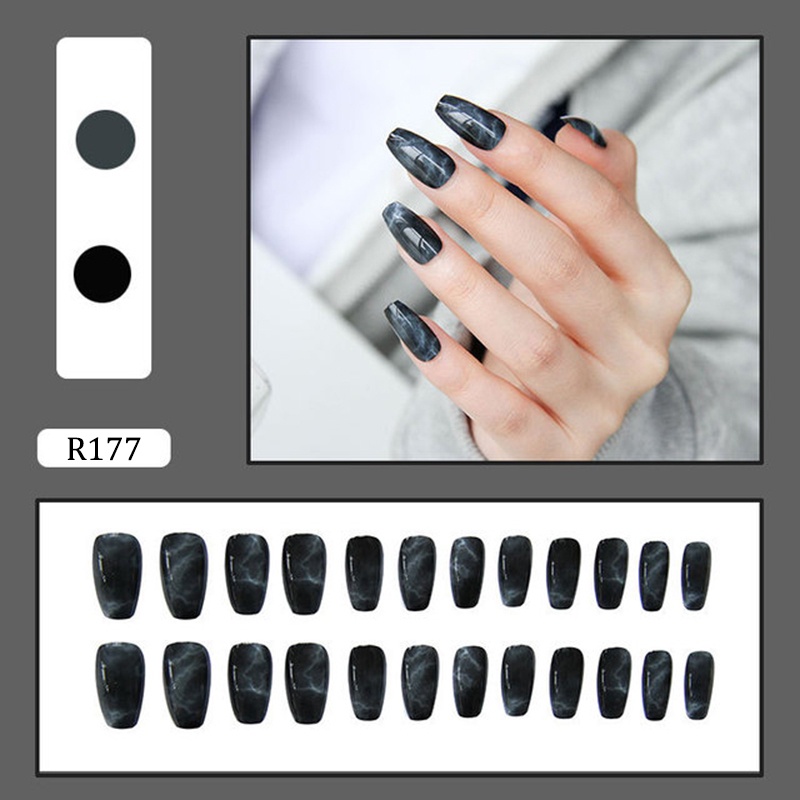 24pcs / Set stiker kuku palsu anti nail air 3d imlek kuku palsu murah pengantin panjang pendek anak bening polos wedding kaki manikur set nail sticker art