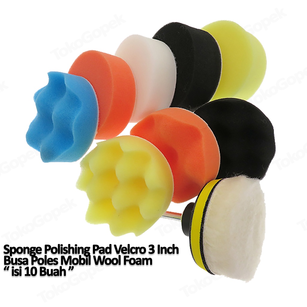 SPONGE POLISHING 3&quot; PAD VELCRO - BUSA POLES MOBIL &amp; MOTOR SET 10 BUAH