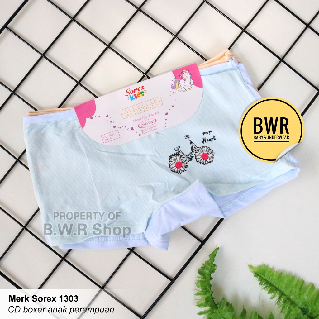 [ 2pc ] CD Boxer Sorex 1303 Motif Sepeda Salur / Celana Dalam Anak Perempuan 2strap || Bwr IX