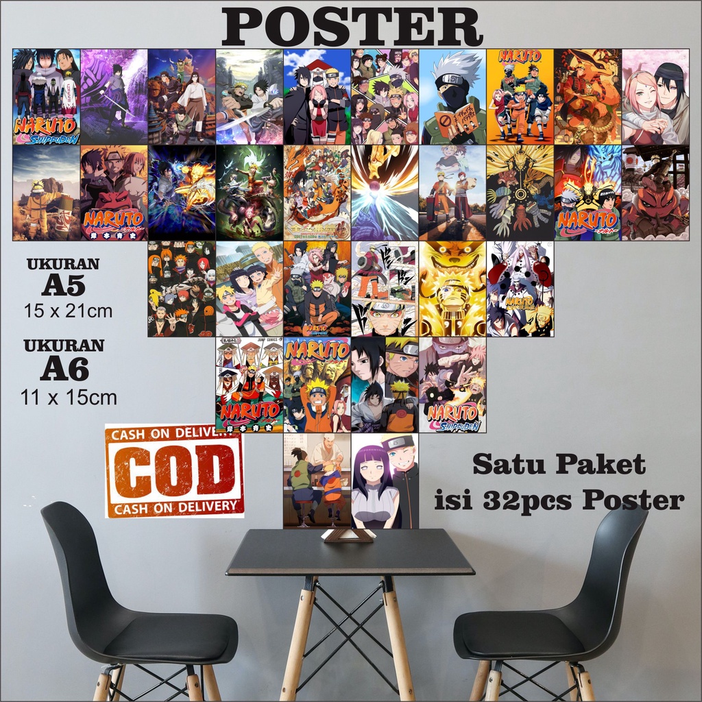 POSTER NARUTO ISI 32 PCS GAMBAR DEKORASI KAMAR MANGA NARUTO AESTHETIC POSTERT DINDING KAMAR COD