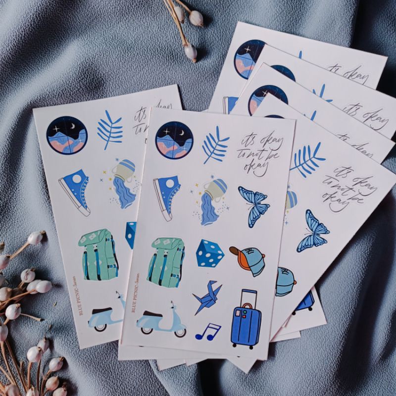 

Sticker Pack Blue Picnic Theme Aesthetic Material Doff Vinyl Susu By Sieren Stuff