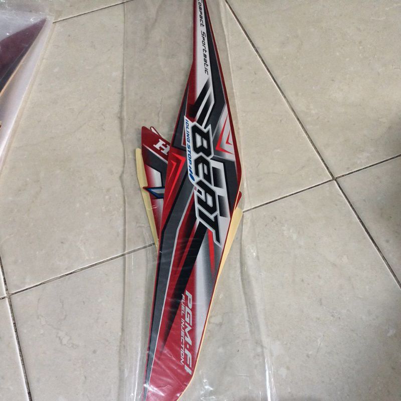 striping stiker les body Honda beat 2015 merah idling stop bahan original