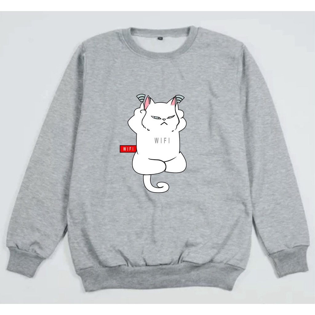 SWEATER CREWNECK CAT WIFI PRIA/WANITA FLEECE