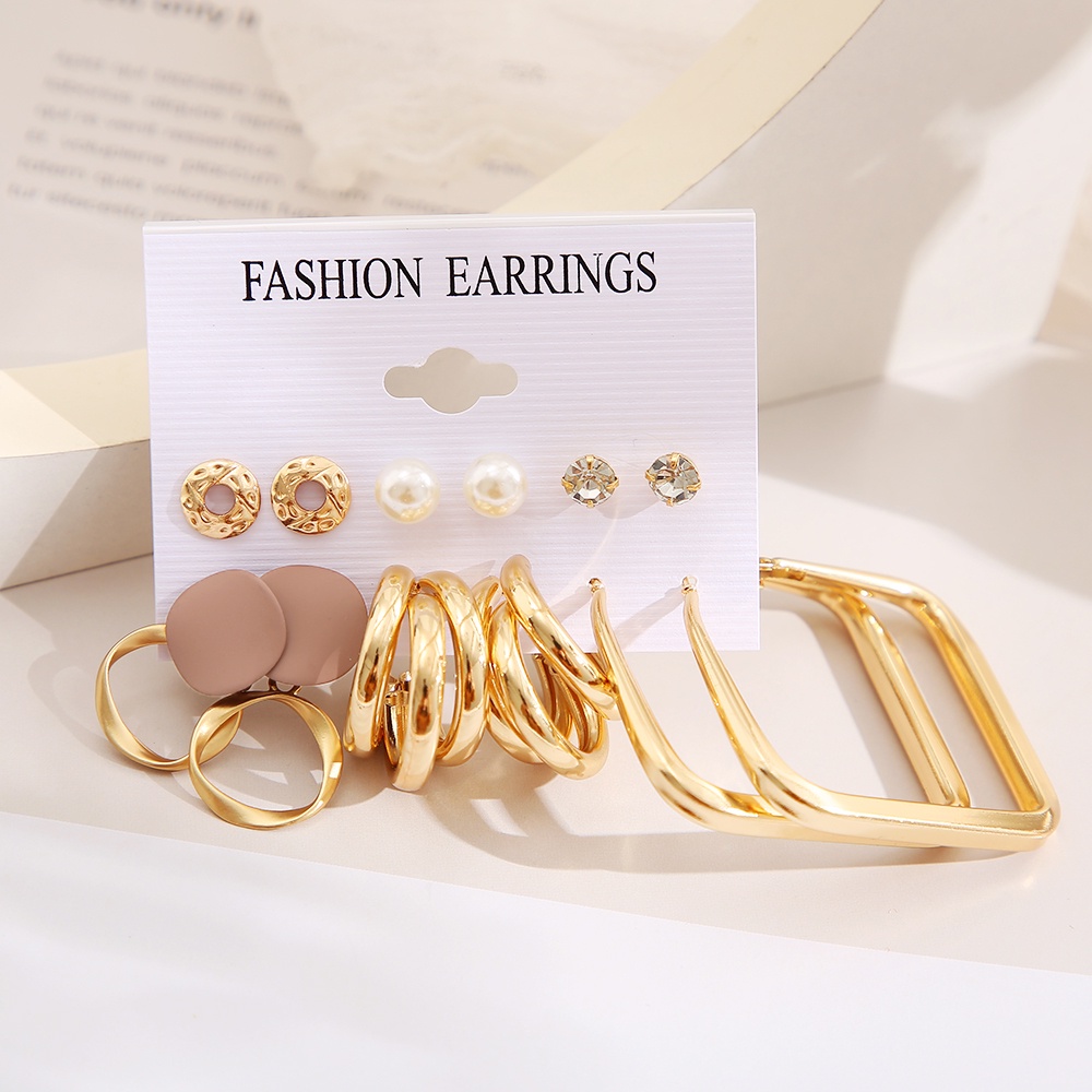 Set Anting Stud Kristal Mutiara Warna Emas Untuk Wanita