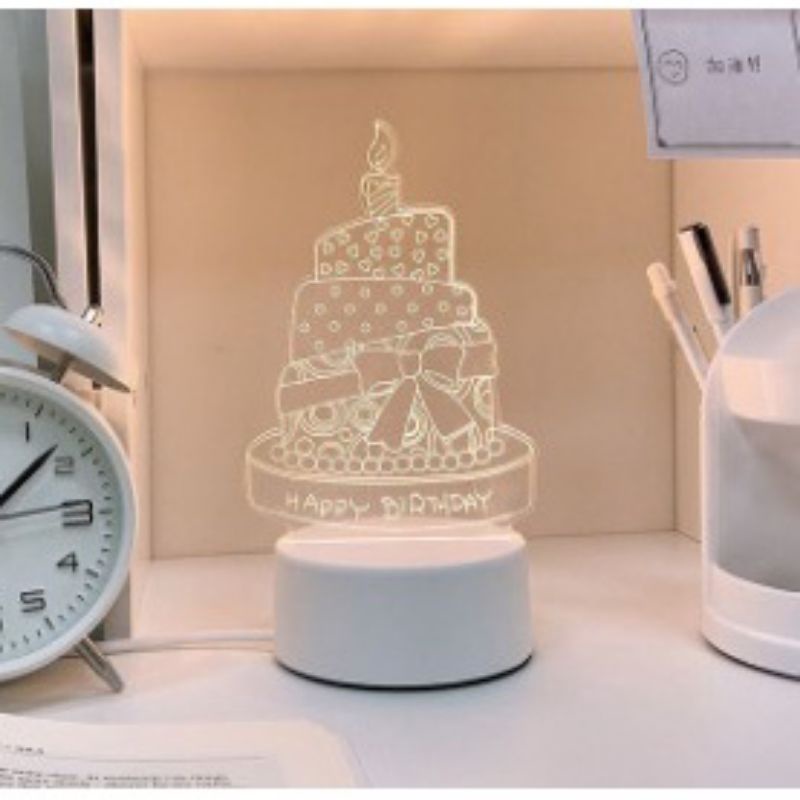 Lampu hias 3d Acrylik motif kue ulang tahun