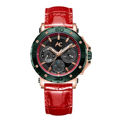 Alexandre Christie AC 9205 BFLRNBA Ladies Black Dial Red Leather Stra