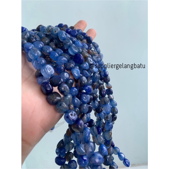 manik Batu alam GIOK BIRU SERAT Bead 12 x 10mm mix gelang kalung agate