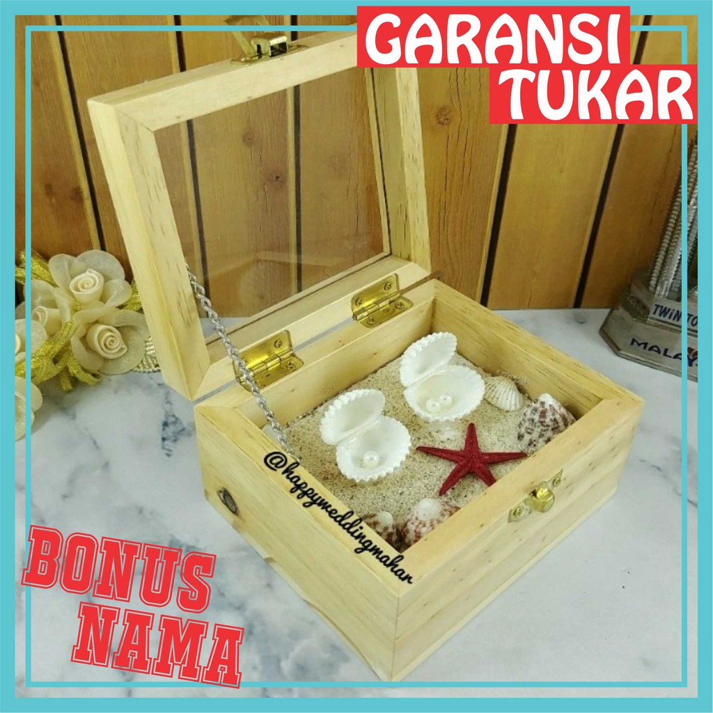 Kotak cincin pernikahan tunangan bahan kayu