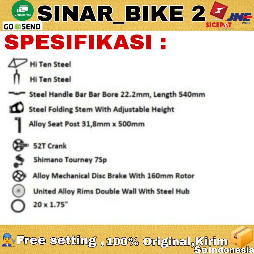 Sepeda Lipat 20Inch UNITED Stylo Beat 7 Speed Double Disc New Mirip Cora 9S(Ekspedisi)