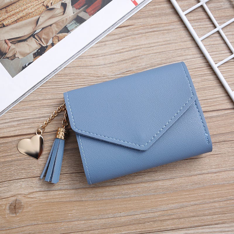 ♥DPS829♥8602 COD Dompet Wanita dompet mini Lipat Kecil Cantik real pic-BIRU