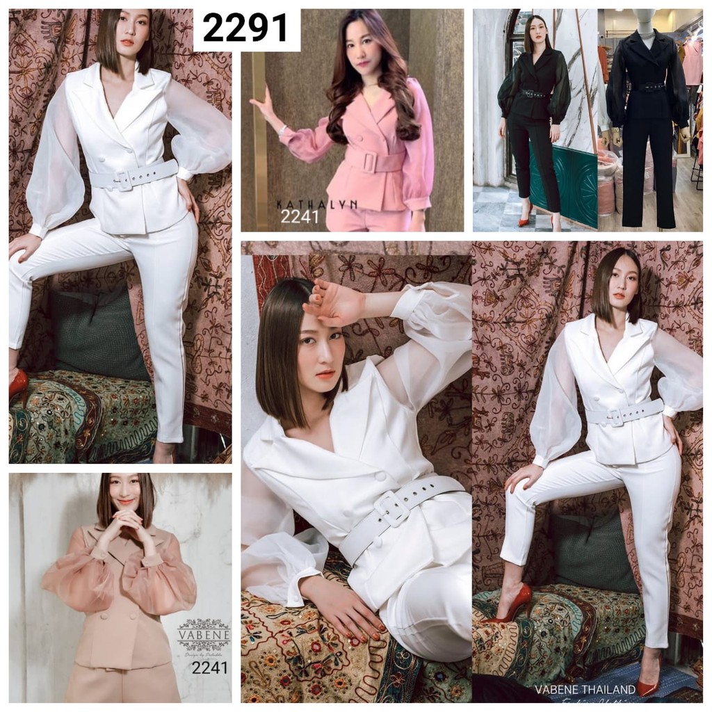 Setelan wanita Merah formal blazer tangan tile & celana panjang GC2291