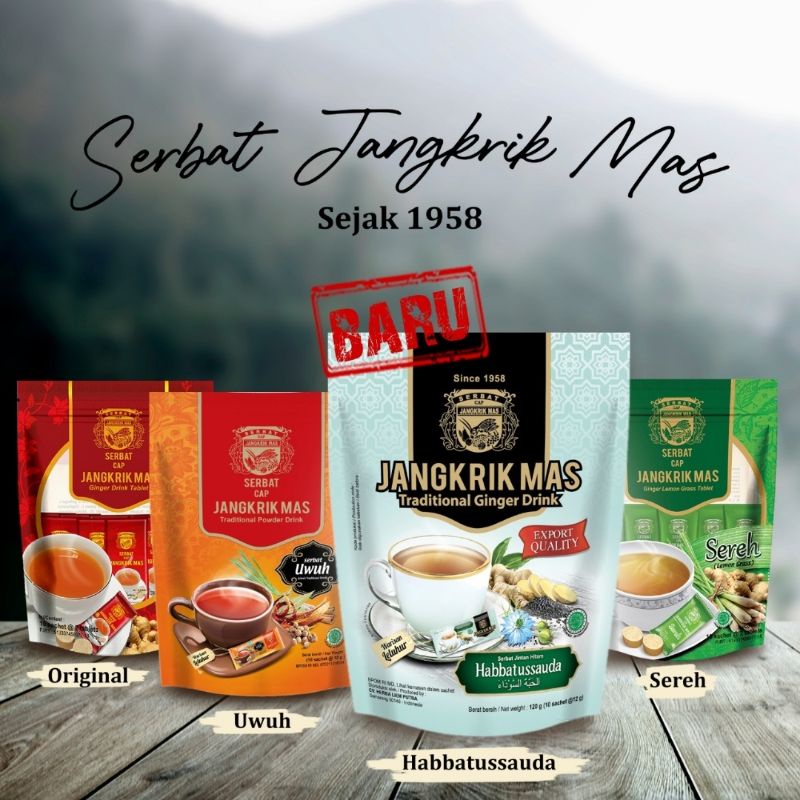 

SERBAT JANGKRIK MAS WEDANG JAHE UWUH SEREH HABATUSAUDA MINUMAN HERBAL MURAH