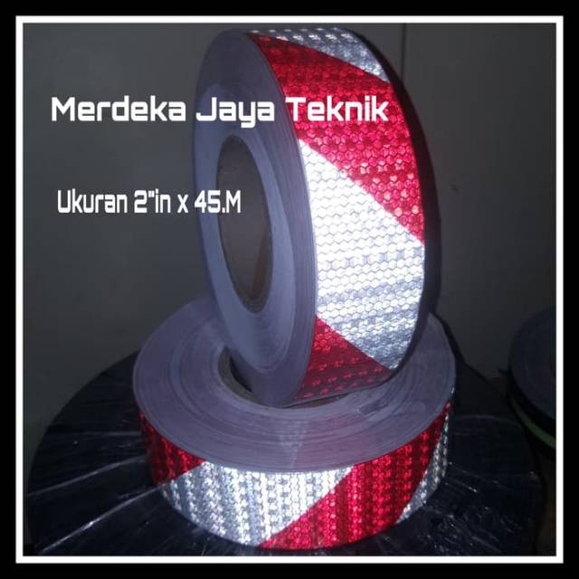 

Stiker Reflective Diamond Scotchlite Panah Merah-Putih Ukuran 2"IN x 45M Lakban Nyalah