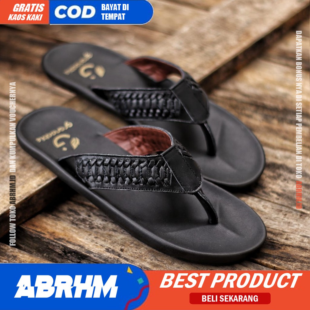 ABRHM Sandal Sendal Jepit Pria Kulit Asli