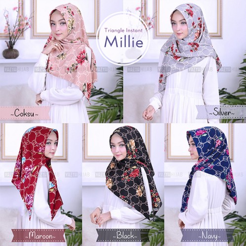 New Arrival Hijab / Hijab Triangle Segitiga Instant Millie / Hijab Instan Segitiga Motif Bunga