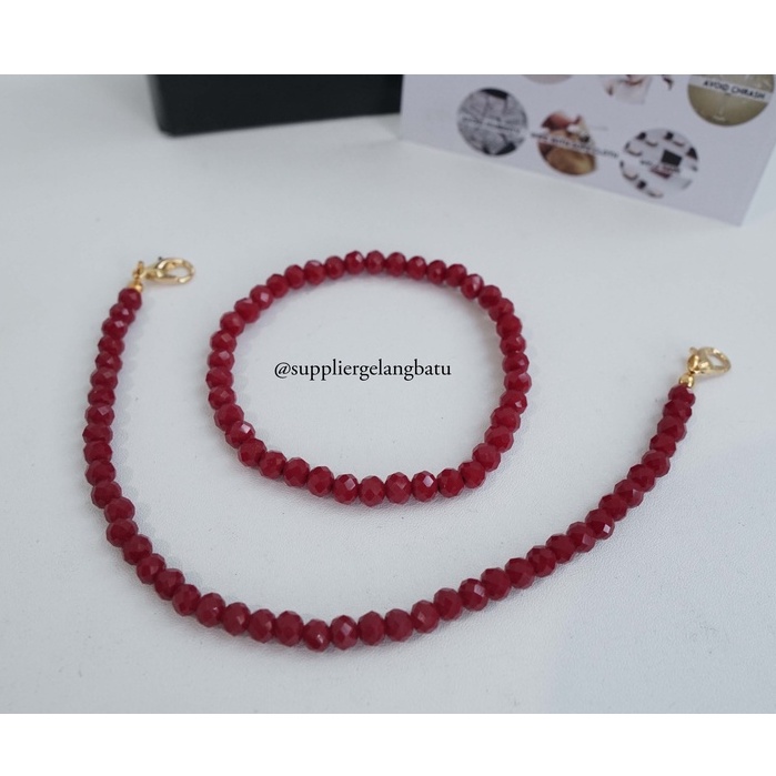 KONEKTOR masker hijab dan gelang KRISTAL CEKO MERAH MAROON strap mask