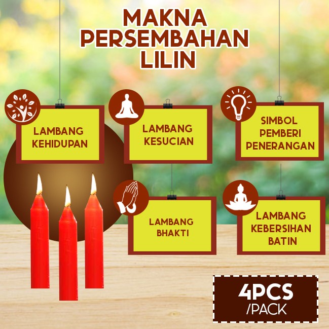 Lilin Batang Sembahyang Sukhavati 4 pcs/pack 25 cm merah