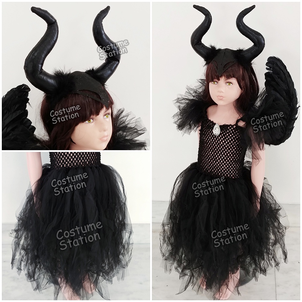 Kostum Maleficent / Costume Witch Penyihir Black Devil Halloween anak