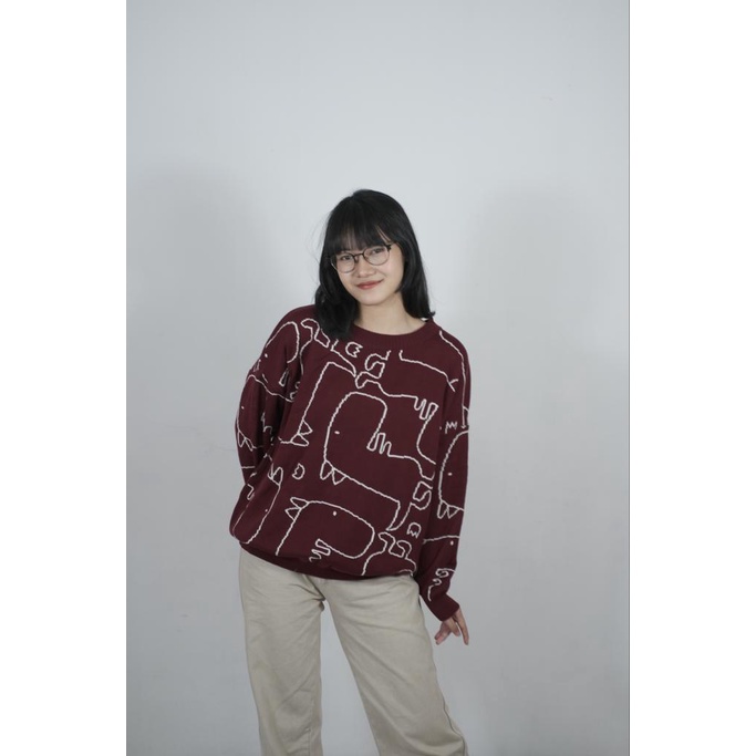 Yuji Sweater Blouse Oversized Jumbo Lebar Rajut Knit  (4261)