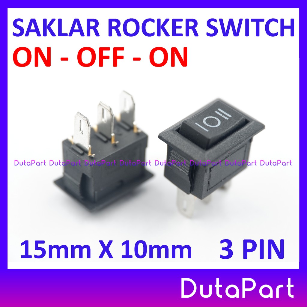 Saklar Power Rocker Switch ON OFF ON 15mm x 10mm 3 PIN Kaki 3A250VAC