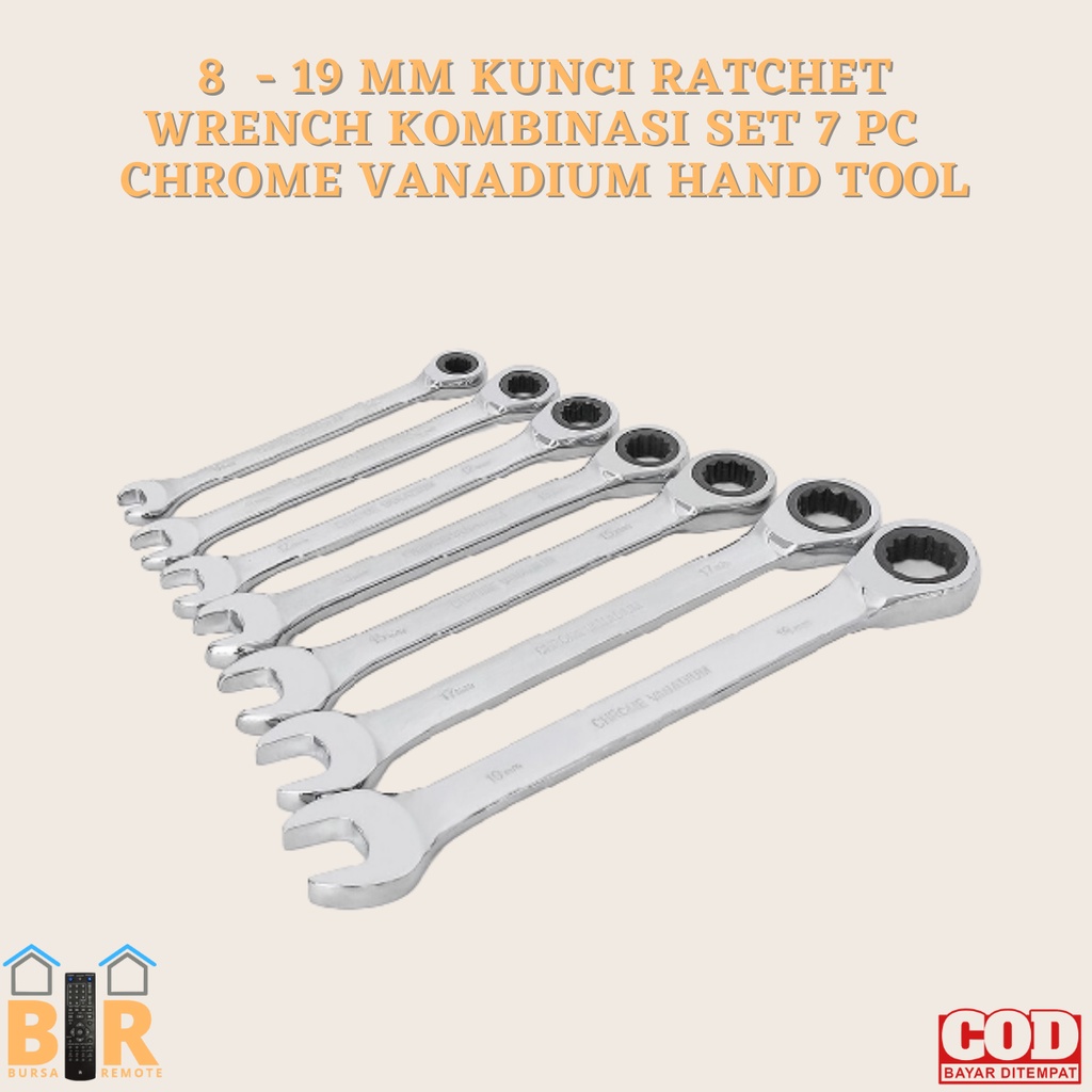 Kunci RATCHET WRENCH 8-19mm KOMBINASI SET 7 PC  Chrome Vanadium HAND TOOL