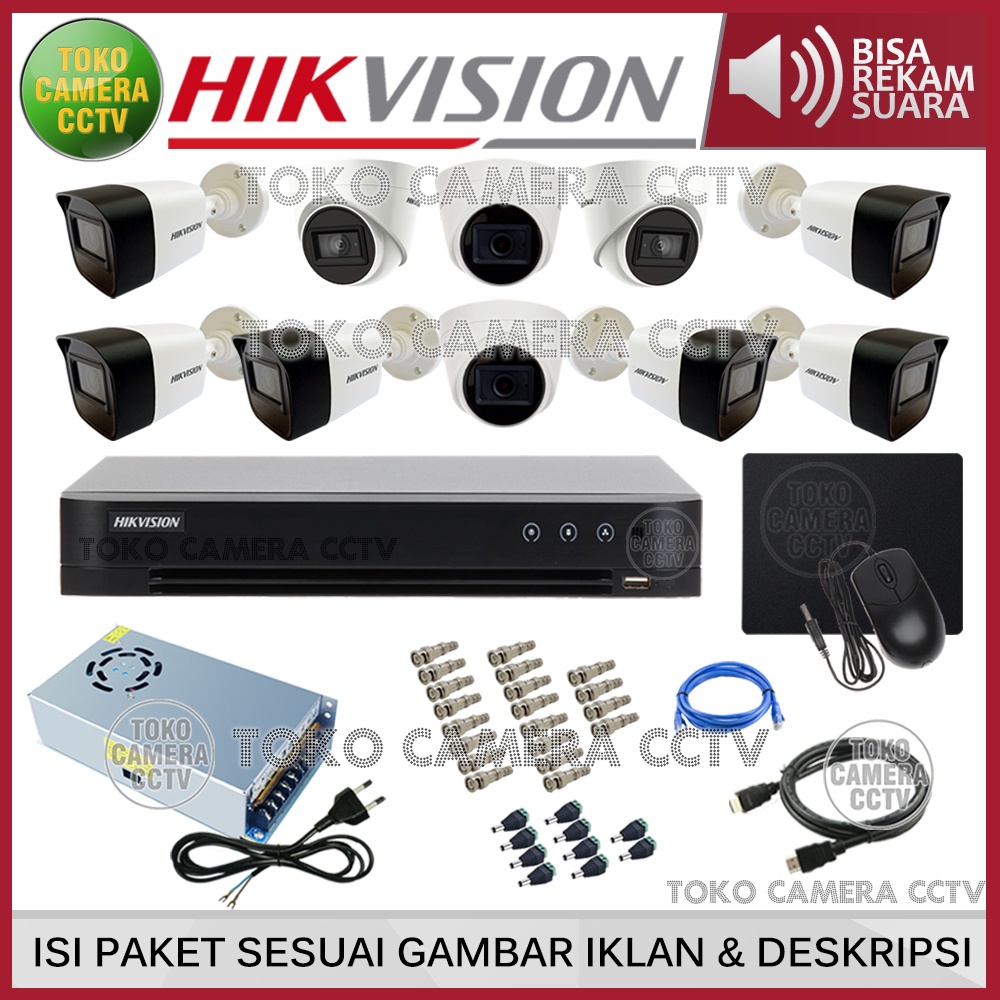 PAKET CCTV HIKVISION 2MP 16 CHANNEL 10 KAMERA AUDIO
