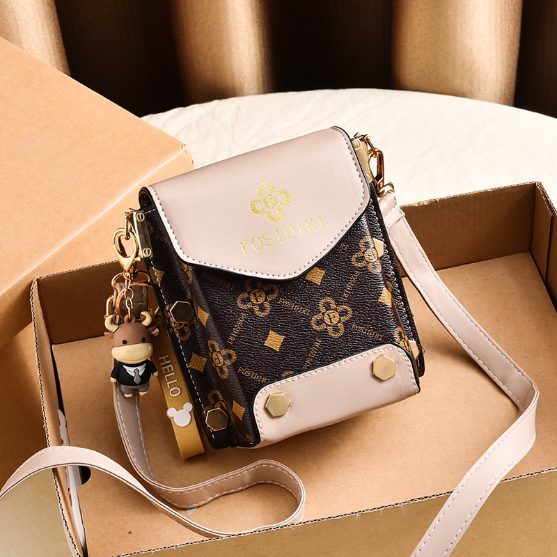 Tas Selempang Wanita Import Terbaru High quality pu material Fashion One Shoulder Retro Small Square Bag Mini Mobile Phone Bag